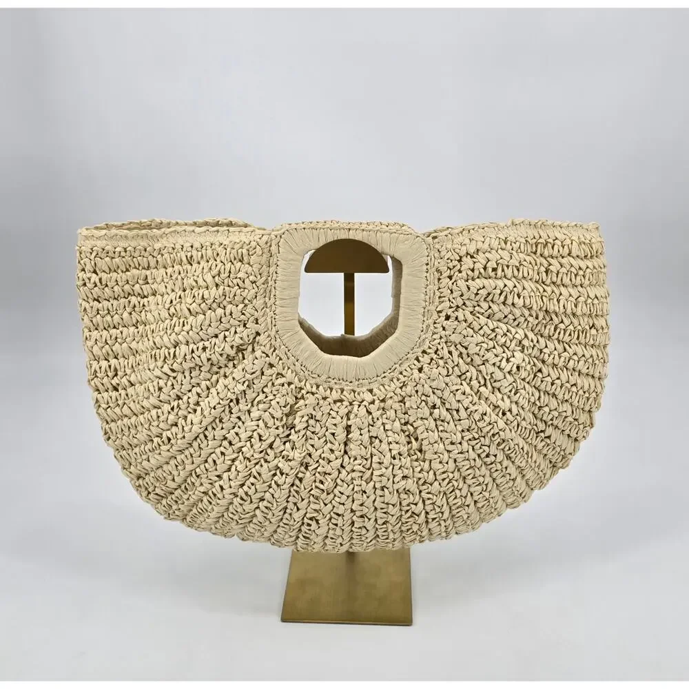 Ramla Woven Raffia Half Moon Crescent Tote Natural Straw Boho‎ Coastal Beach Bag